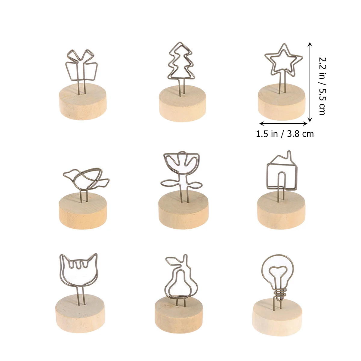 

9pcs Note Paper Holder Clips Wooden Iron Memo Folder Desk Decor Photo Frame TableDecoration Home Office Supplies