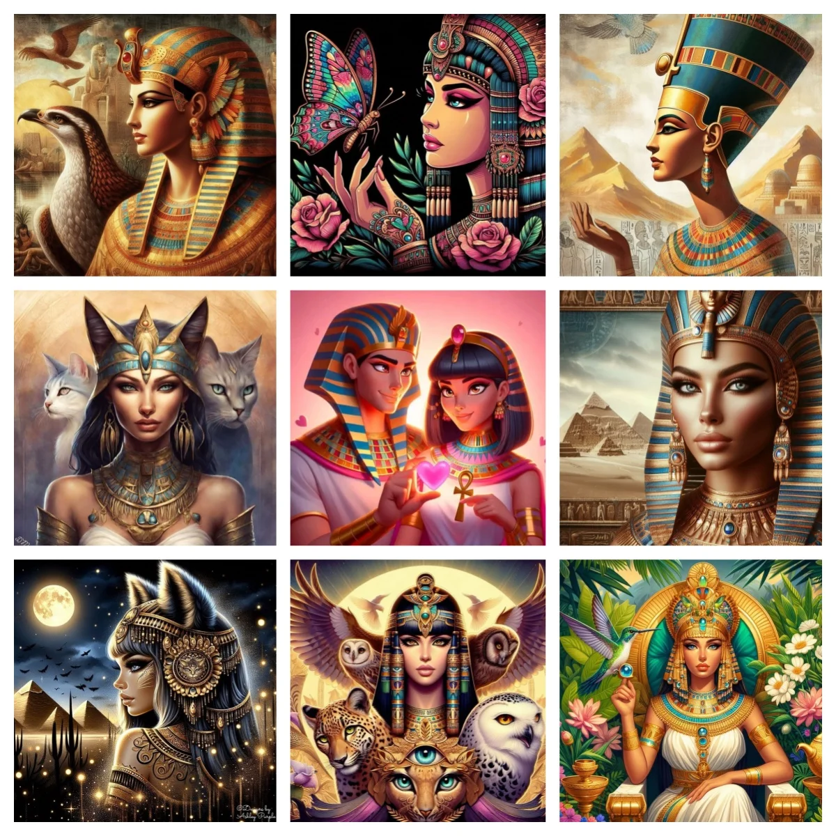 

Cartoon Cleopatra DIY AB Diamond Painting Egyptian Style King and Queen Diamond Embroidery Mosaic Home Mural Hand Decor