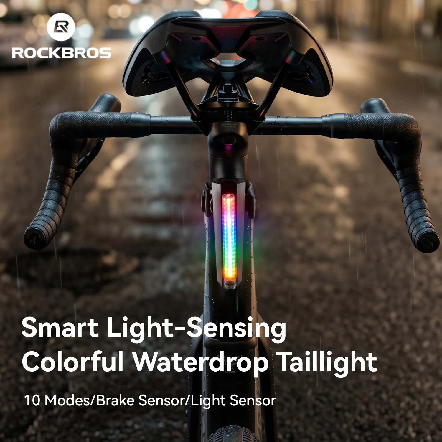 ROCKBROS Cycling Taillight Gravity Brake Sensing Bicycle Rear Light IPX5 Waterproof Colorful Waterdrop Cycling Warning Rear Lamp