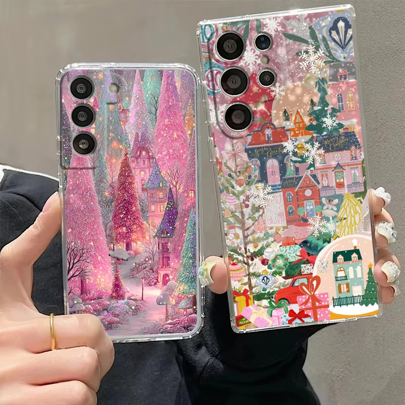 Christmas Themed Illustration Transparent Cover for Samsung Galaxy S26 S25 S24 S23 S22 S21 S20 FE Ultra S25Edge Plus Phone Case