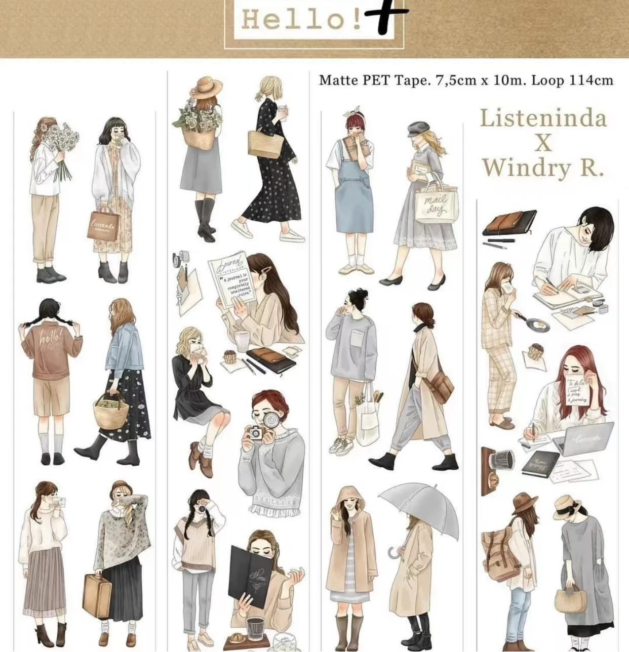 Ready Stock-Listenida x Windry Hello+ Washi PET Tape for Card Making Planner  DIY Decorative Sticker