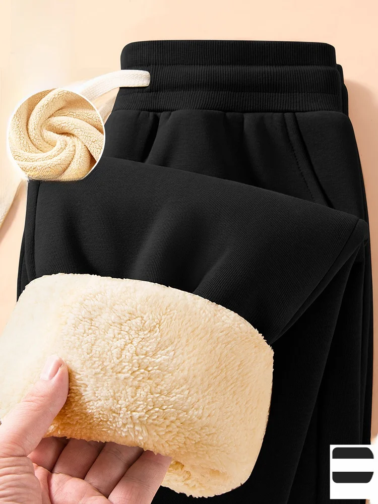 

Men's Winter Fce Lined Cuffed Sweatpants Warm Casual Trousers Youth Trendy Cotton Polyester Blend Wear Resistant