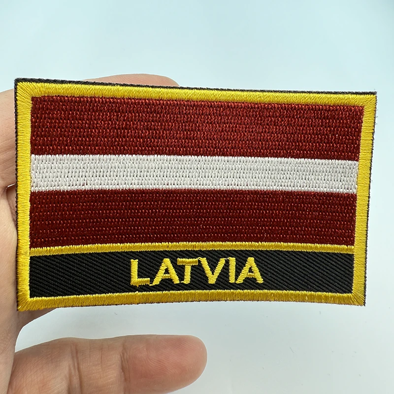 8*5cm Latvia Rectangle Shape Iron-on Saw on Flag Patch Embroidered Saw on Badges Patches for Clothing