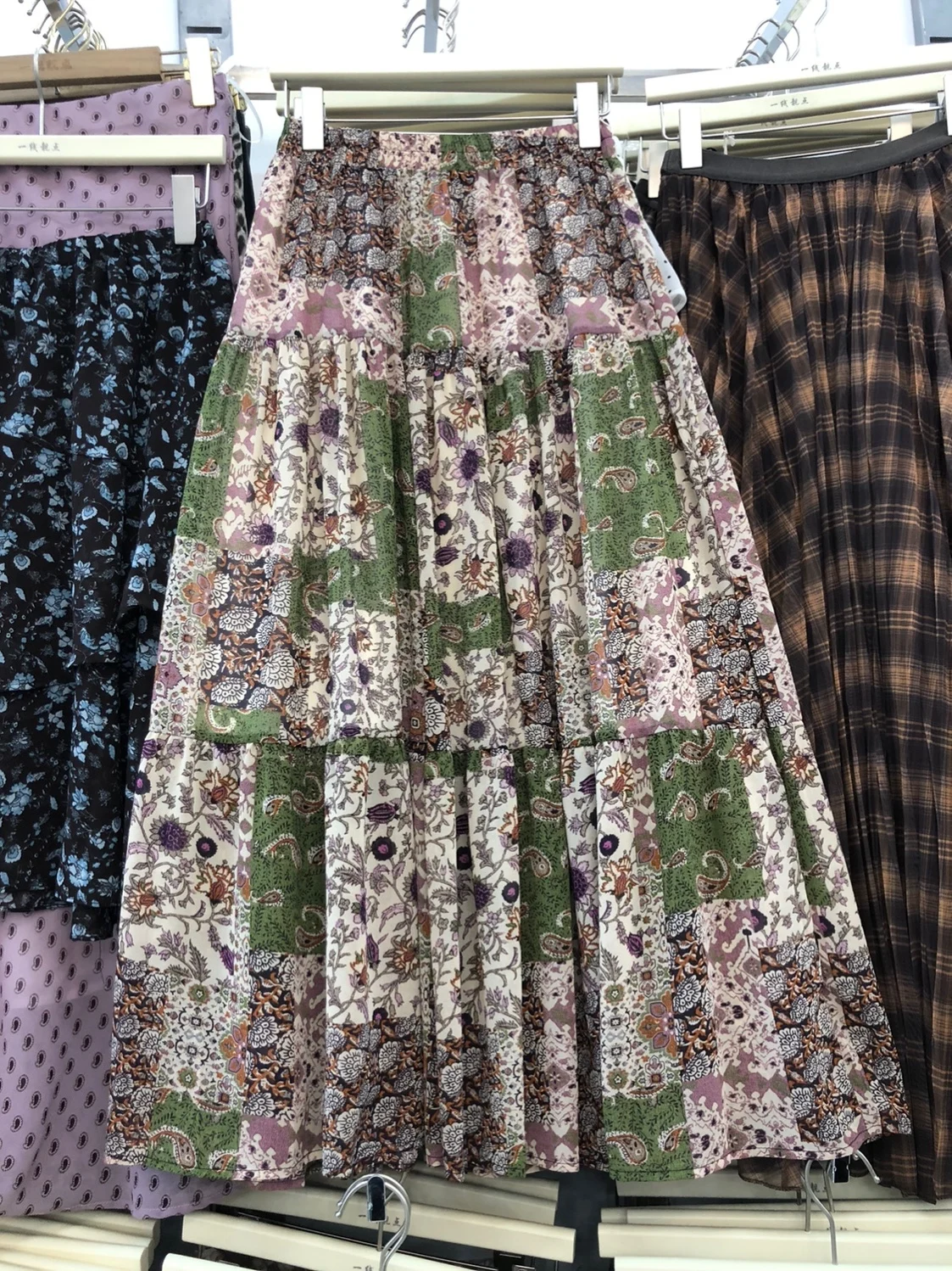 Summer Bohemian Floral Print A-Line Skirt Maxi Beach Dress Women's High Waist Polyester Fiber Gauze Half-length Skirts