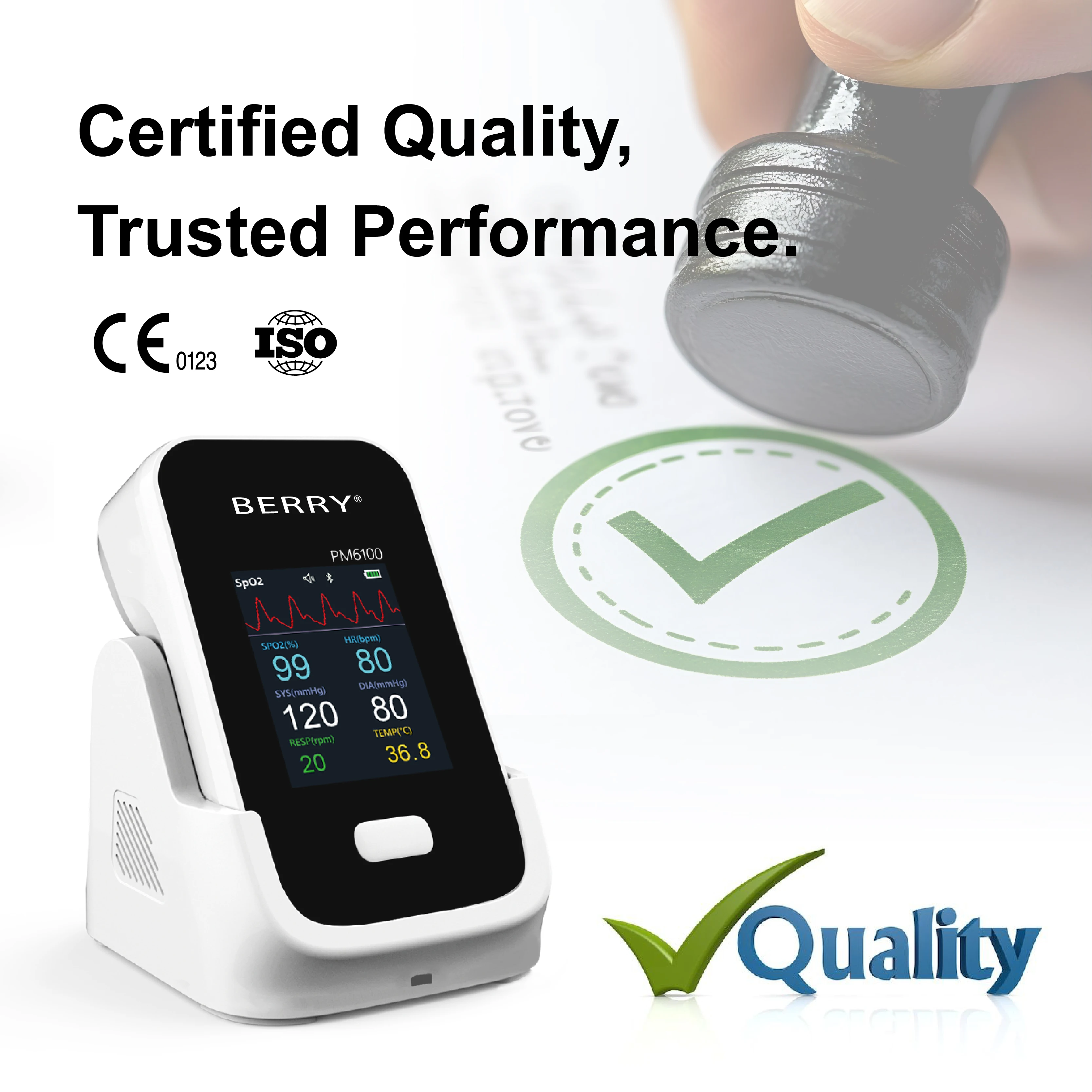 BERRY PM6100 Electric Smart Automatic Home Care Handheld Vital Signs Monitor Hospital Use Multiparameter Portable Bluetooth