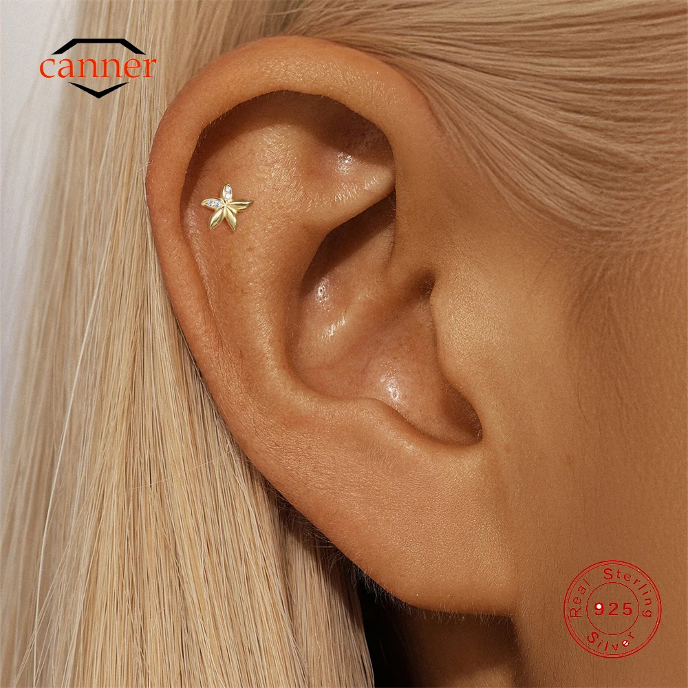 

CANNER 1PC Petal Leaves Flat Head Cartilage Piercing 925 Sterling Silver Earring For Women Minimalism Horse Eye Zircon Earring