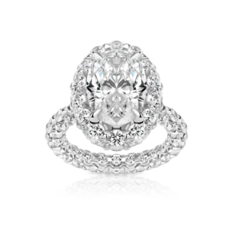 Bellux 925 Silver Synthetic Zircon Ring (Aurora) Oval White Pigeon Egg Light Luxury Wedding Engagement Proposal Rings