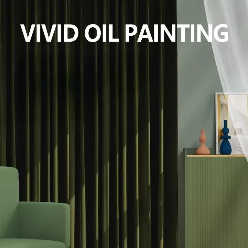 European Retro Olive Green Velvet Curtains for Living Room Bedroom Cashmere High-end Feeling Dark Green Blackout Customize
