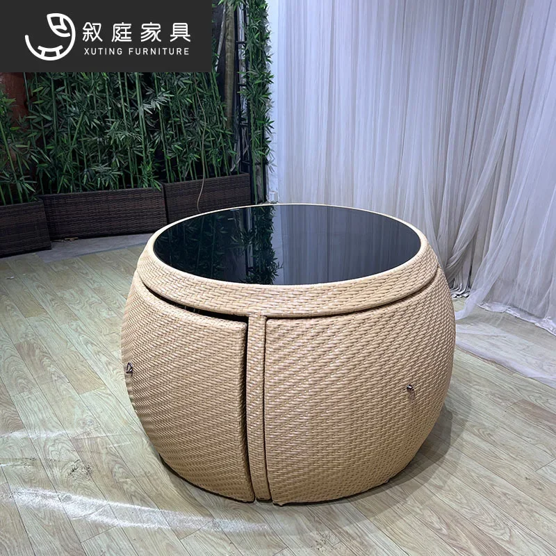 Outdoor table and chair courtyard outdoor rattan open-air garden waterproof and sunscreen wrought iron rock slab dining table co