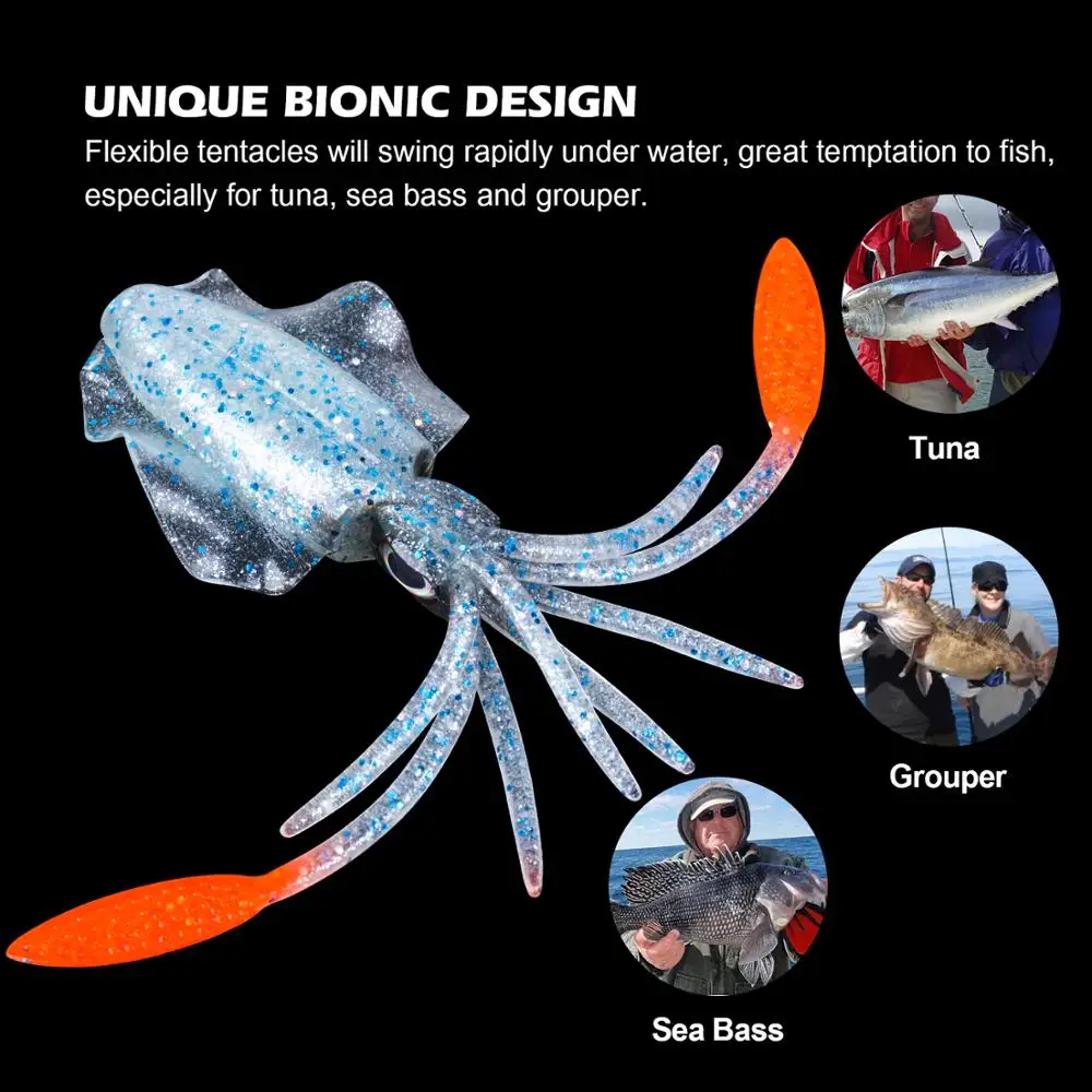 

Goture 1pcs Squid Soft Fishing Lure 60g 15cm Octopus Jig Lure Luminous Quality Artificial Bait Wobblers for Pike Bass Trout