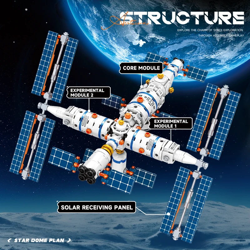 Stazione spaziale Building Blocks Architettura cittadina Mattoni Razzo aerospaziale Giocattoli fai da te Decorazioni da tavolo Regali di Natale per bambini Bambini