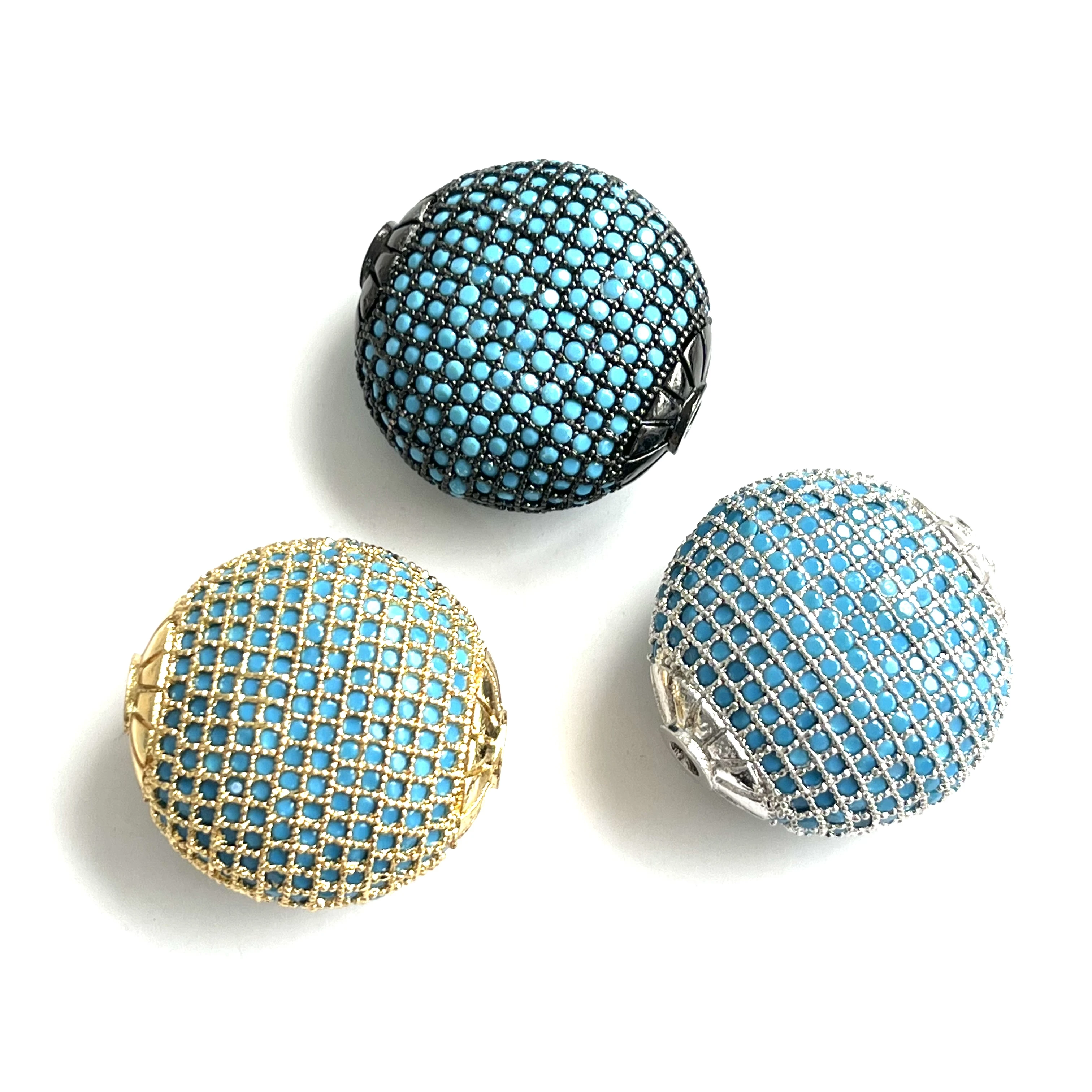 Turquoise Pave Ball 24mm Brass Spacer Bead  Plated For Custom Design Handmade Woman Bracelet Necklace Jewelry Accessory Findings