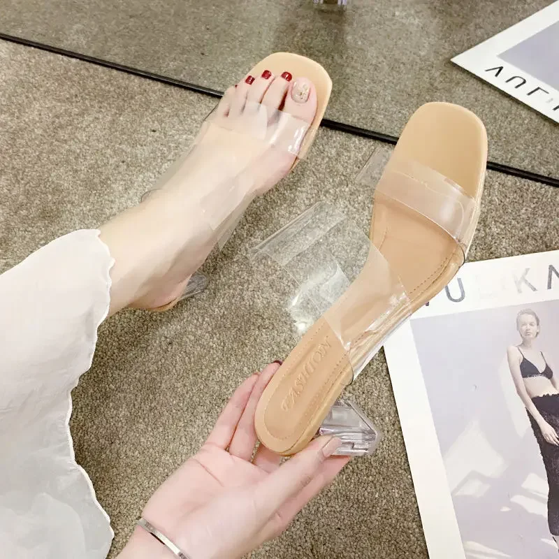 Transparent Sandals Female Fairy Style 2020 Summer Net Red Thick Heel Sandals and Slippers Women Wear Crystal Heel High Heels