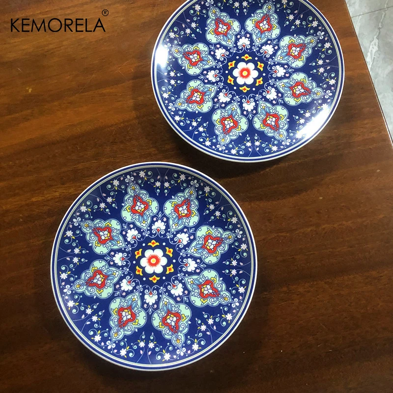 6PCS Classic Pattern Dinner Plate 8/10Inch Plant Flower Ceramic Plates Steak Pasta Dishes Dessert Tableware Household Restaurant