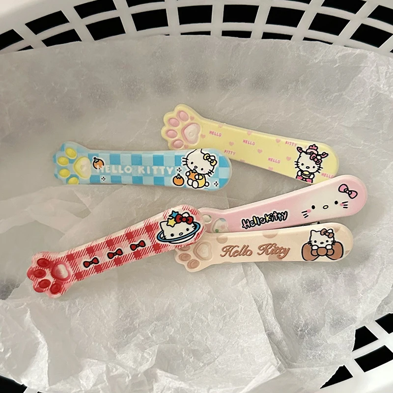 1PC Sanrio Printed KT Cat Claw Girl Hair Clip Kawaii Hello Kitty Cartoon Hairclip Girl Hair Accessories Headwear Bangs Clip Gift