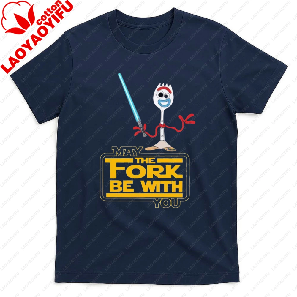 Möge die Gabel bei dir sein Forky Jedi Grafik-T-Shirt Lustiges Meme-Print-Shirt für Männer und Frauen Unisex Mode Rundhals-Baumwoll-T-Shirt – Detail 2