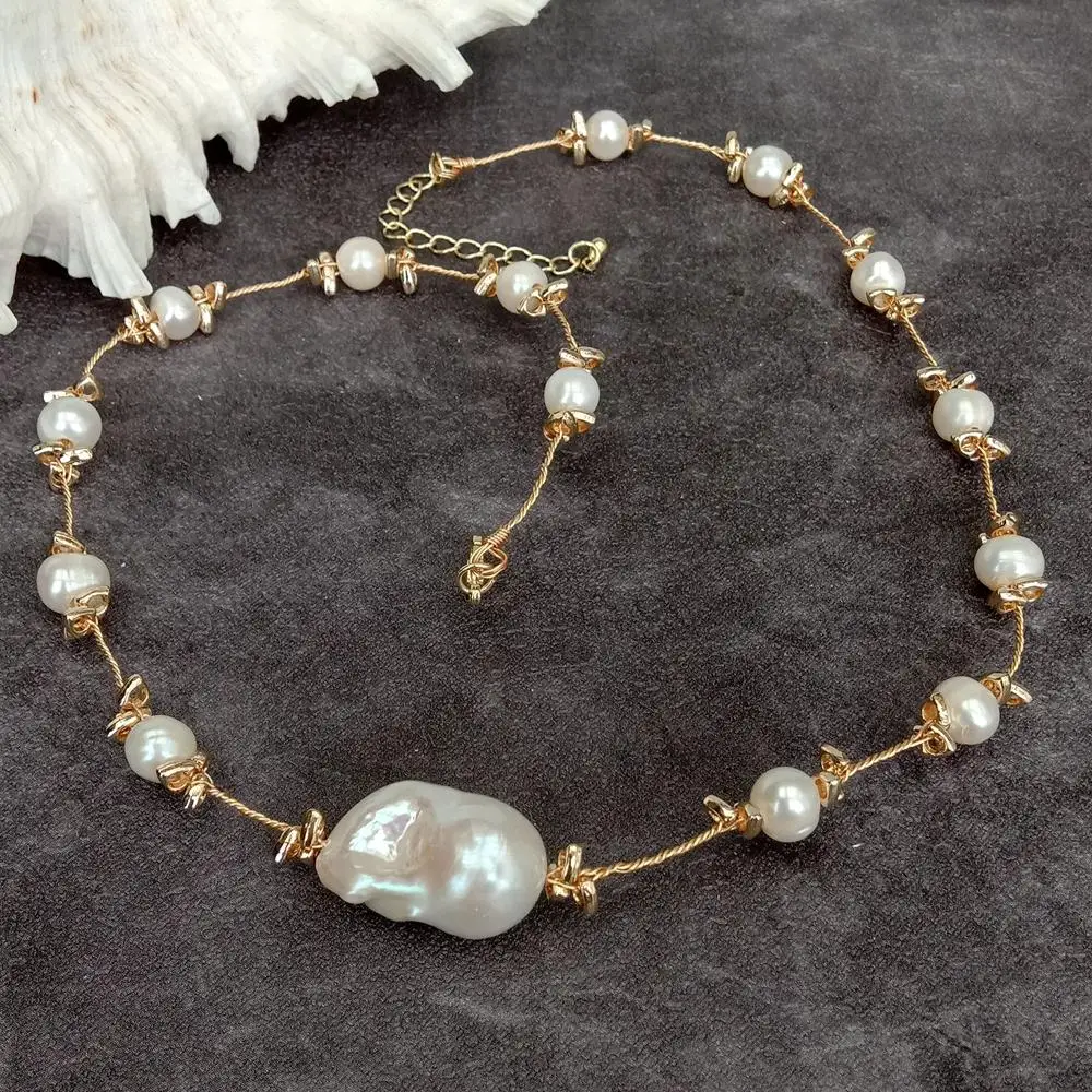 

YYGEM 7-8mm Cultured White Pearl 14x22mm Baroque Pearl Choker Necklace Jewelry Gift