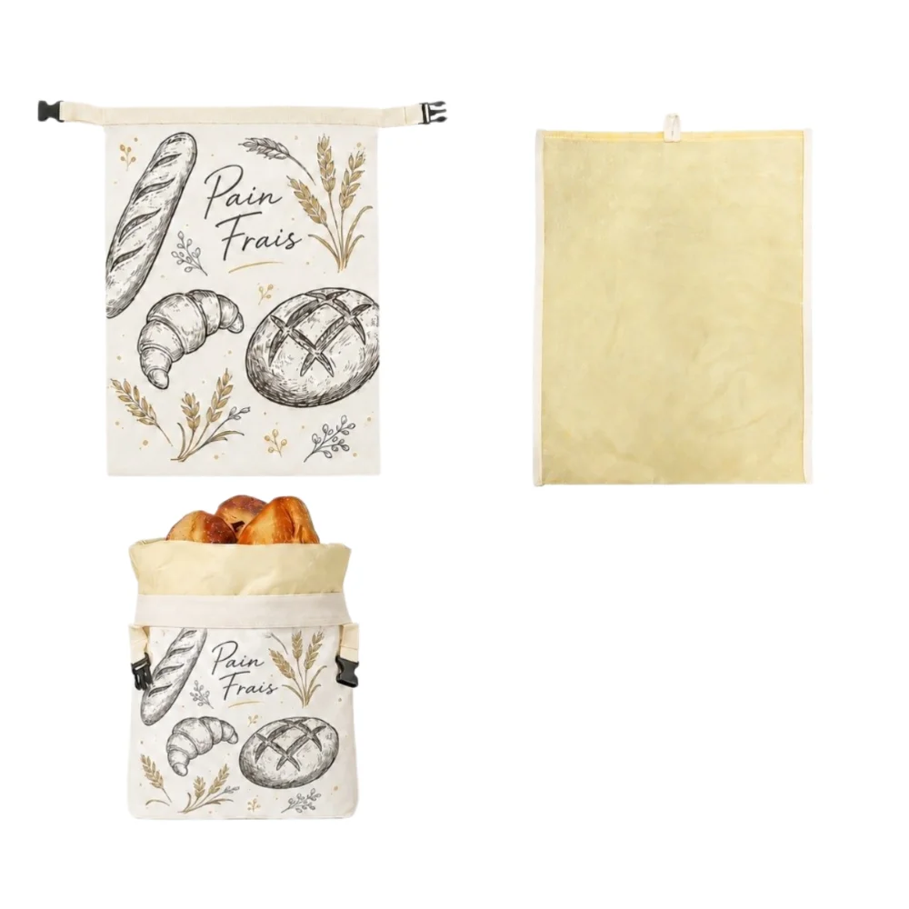 Bolsas de Algodón para Pan con Cierre de Cera de Abeja 43x33, Bolsa de Almacenamiento de Pan con Diseño de Pan, Bolsa Interior Extraíble, Bolsa para Pan de Levadura, Uso en Cocina