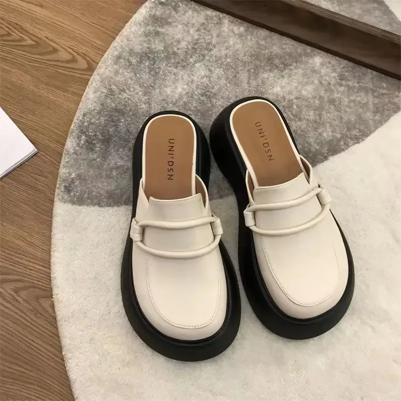 2024 Hot Seller New Fashion Retro Large Head Women's Slippers Thick Bottom Women's Bag Head Half Slippers Vulcanized Shoes