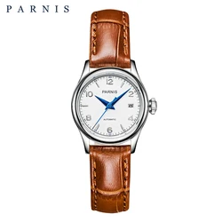 New Fashion Parnis 26mm White Dial Women Brand Luxury Mechanical Watches Ladies Sapphire Crystal Waterproof Automatic Watch 2024