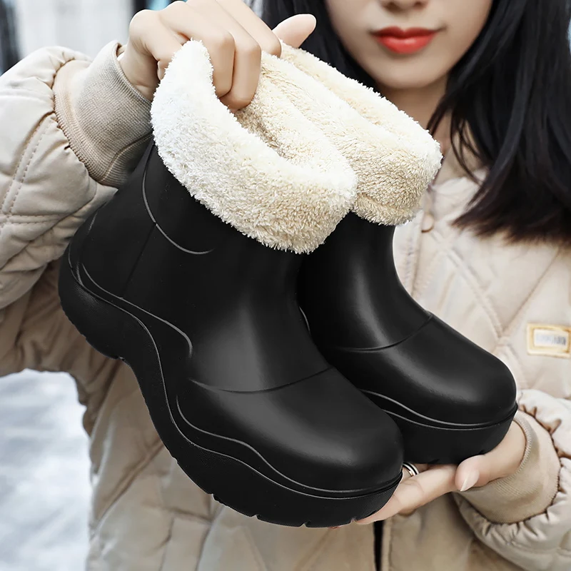 

High Quality Rain Boots Women Waterproof Women's Shoes Warm Fur Walking Platform Boots for Women Botas De Agua Para Mujer Adulta