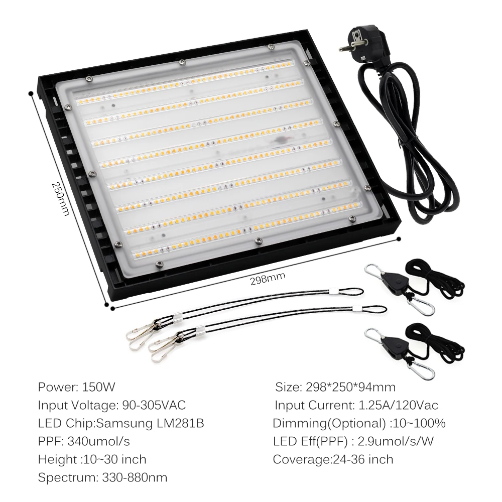 LED 성장 조명, 밝기 조절 가능, 150W 풀 스펙트럼, 높은 PPFD, 방수 식물 램프, 꽃 온실 식물, 채소 꽃