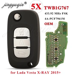 jingyuqin 5pcs Flip Remote Key 3Button 433MHz PCF7961M 4A for Lada Vesta X-RAY XRAY Granta Kalina Priora 2015-2019 TWB1G767 OEM