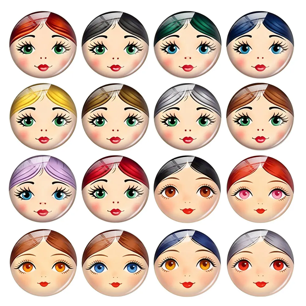 Round матрёшка Matryoshka Doll Face Russian Female Big Eyes Photo Glass Cabochon Flatback Demo Cameo For Diy Jewelry Making