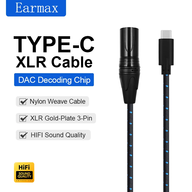 USB-C to XLR 3Pin TYPE-C Blue nylon pattern Cable For Mixing Console Amplifier Audio Speakers Mobile Laptops Phones and iPads