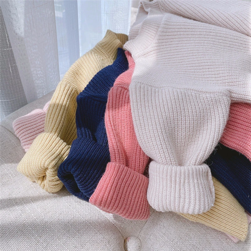 Solid Color Baby Girls Soft Wool Knitted Sweater for Children\'s Tops Clothes Spring Autumn Kids Cashmere Pullover Sweaters