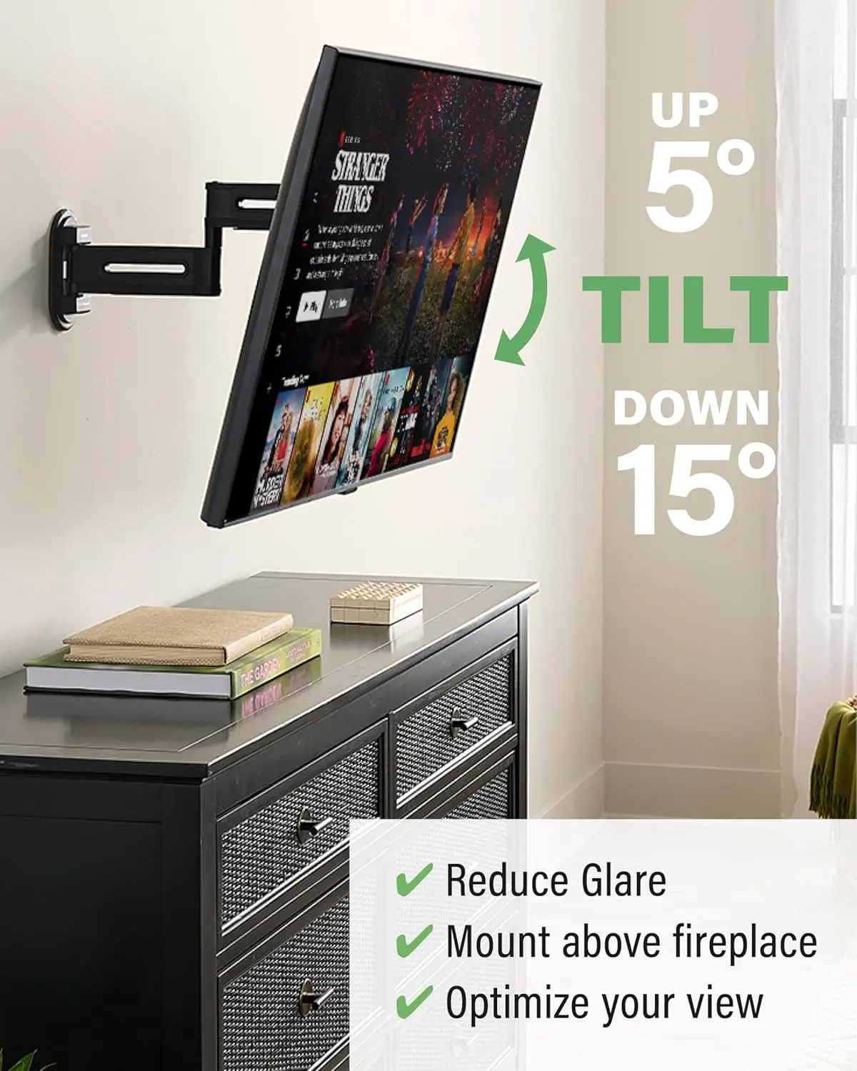 حامل تلفزيون على الحائط لأجهزة التلفاز مقاس 19 بوصة إلى 43 بوصة - رفع أو أقل تلفزيون 2 بوصة بعد التركيب - يزيد من التوافق مع إعدادك