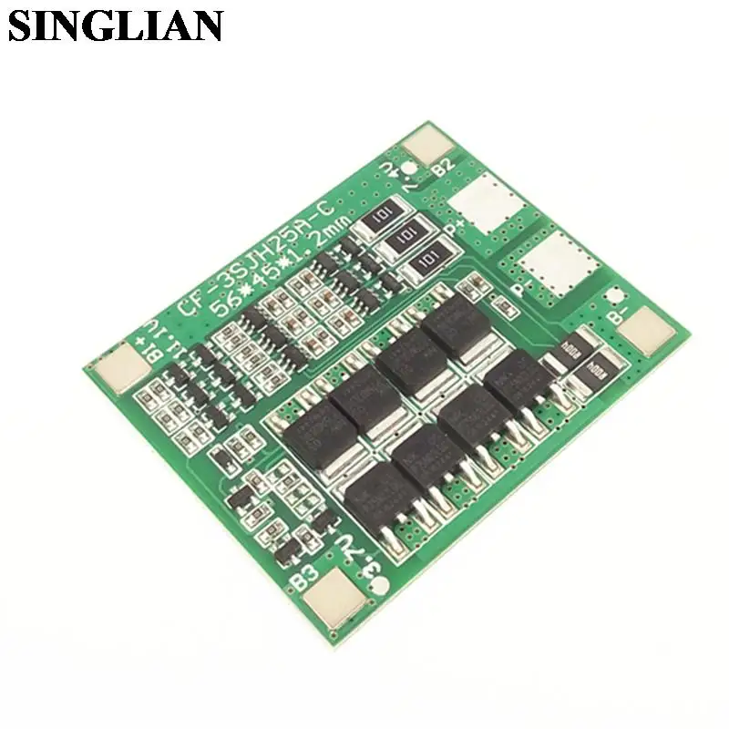 3S 12V 18650 Lithium Battery Protection Board 11.1V 12.6V With Equalizing 25A Over-current Charge Over Discharge Protection