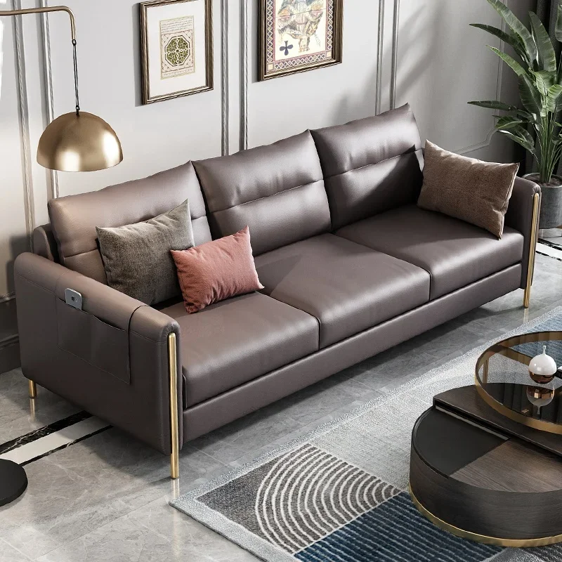 Luxury High Quality Three Seaters Metal Legs Living Room Furniture Leisure Leather Sectional Sofa