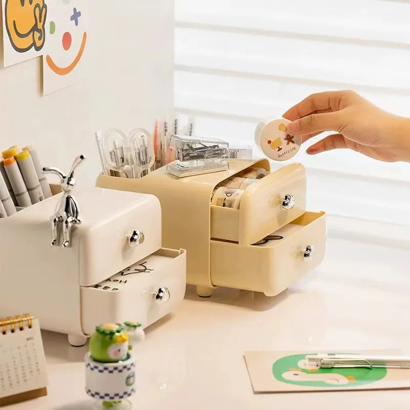 

Кремовый белый многофункциональный ящик-держатель для ручек для дома и офиса, настольный органайзер для хранения