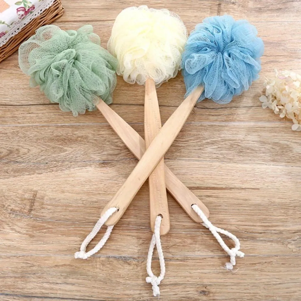 1PC Wooden Handle Soft Mesh Bath Brush Back Scrubber Exfoliating Body Cleaner Travel Bath Ball Shower Tools Bathroom Accessories