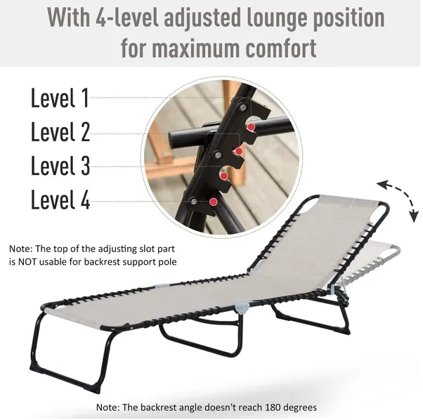 Outsunny Cream Reclining Mesh Lounge, Outdoor Breathable Chaise Bed