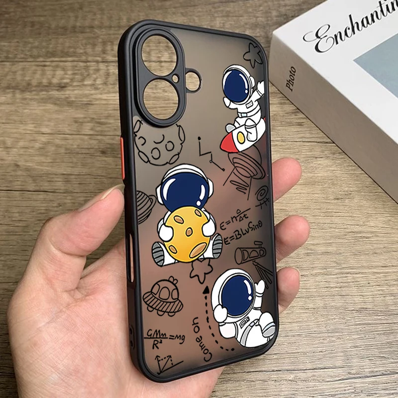 Carino Astronauta Cassa Del Telefono Per iPhone 17 Air 16 15 14 13 12 Pro Max 16 17 Pro 16e 11 Antiurto Bordo Morbido Opaco Copertura Dura Funda