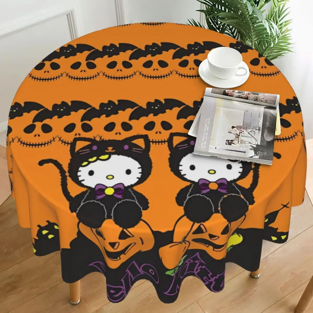 

Скатерть Hello Kitty на Хэллоуин, круглая скатерть для декора, домашняя крышка для обеденного стола, оптовая продажа, украшение для стола с узором