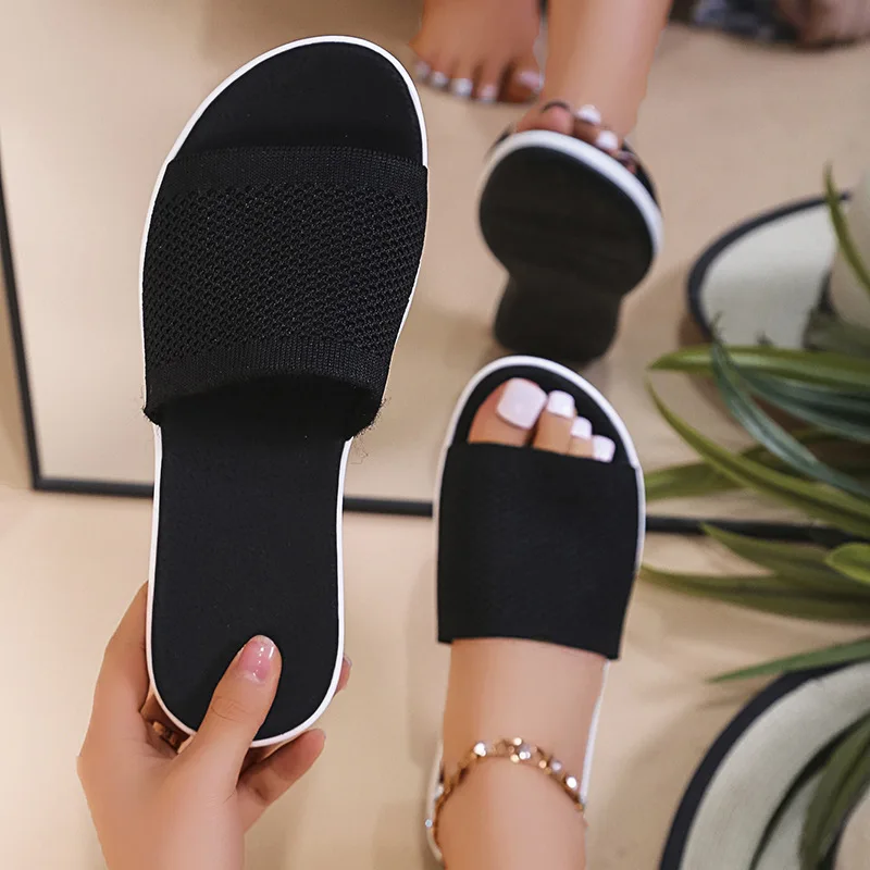 

New Fashion Women Soft Flat Sandals Summer Sandals Women Stretch Fabric Summer Elegant Slippers Shoes Plus Size 42