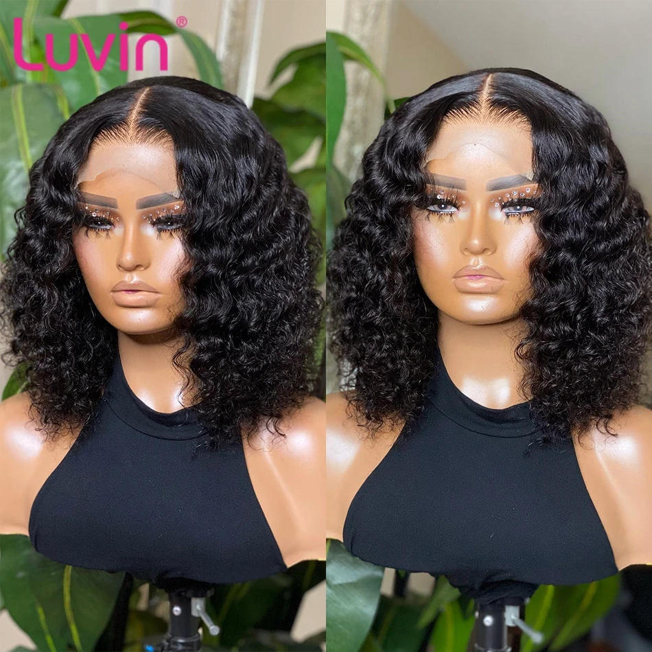 13x6 Hd Lace Frontal Wigs for Black Woman Deep Wave Lace Front Wig Short Bob Pre Plucked Curly Bob Wig Human Hair