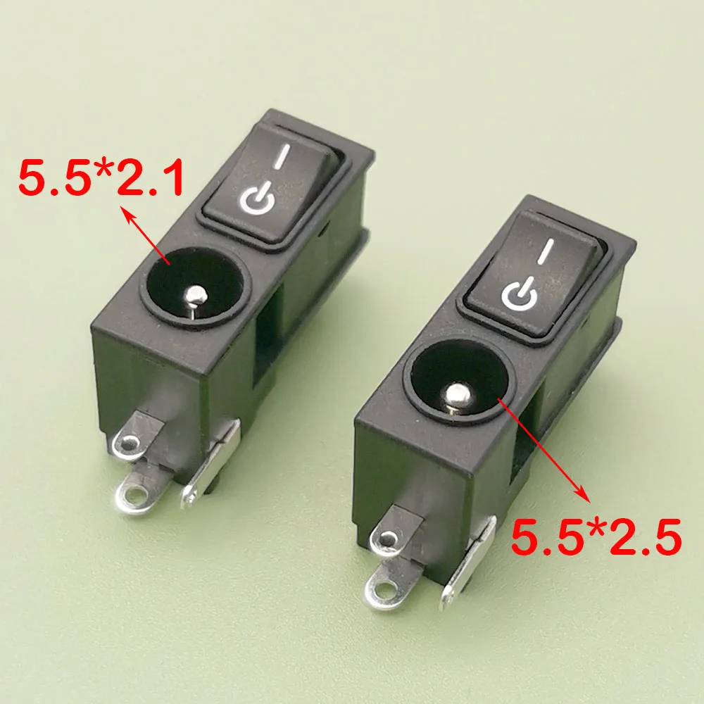 1pc DC Connector 5.5*2.1 5.5*2.5mm Power Socket RJ-003 DC Power Port Female with Switch 2-in-1 DC Holder RJ-002 Jack