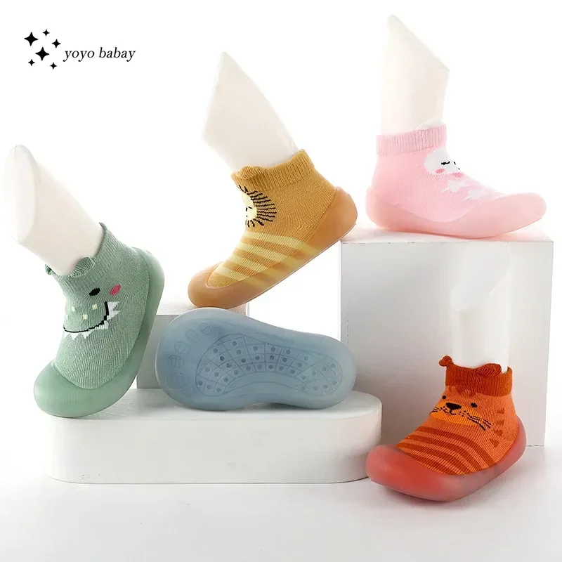 Chaussons à semelle en caoutchouc pour bébés, chaussures pour tout-petits, chaussons pour bébés, chaussettes d\'intérieur souples, chaussons pour