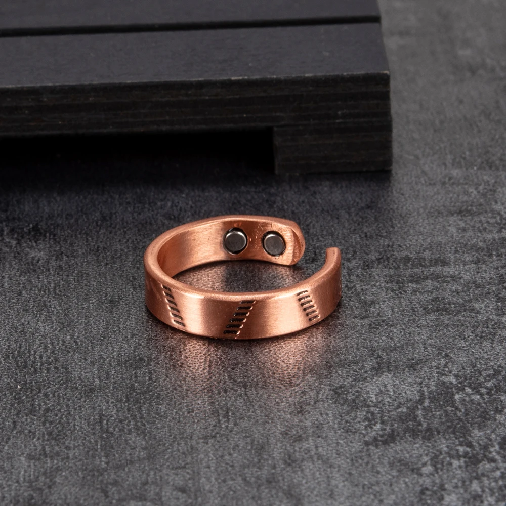 Copper Rings Magnetic Energy Health Arthritis Pain Relief Vintage 6mm Finger Ring Lines Cuff Adjustable Ring for Women Men