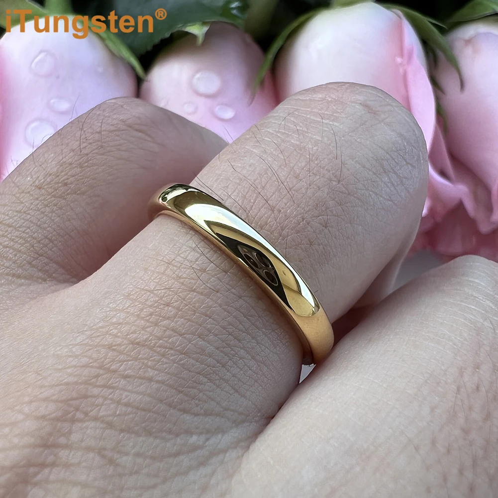 iTungsten 3mm 5mm 7mm Gold Plated Tungsten Finger Ring for Men Women Couple Engagement Wedding Band Fashion Jewelry Comfort Fit