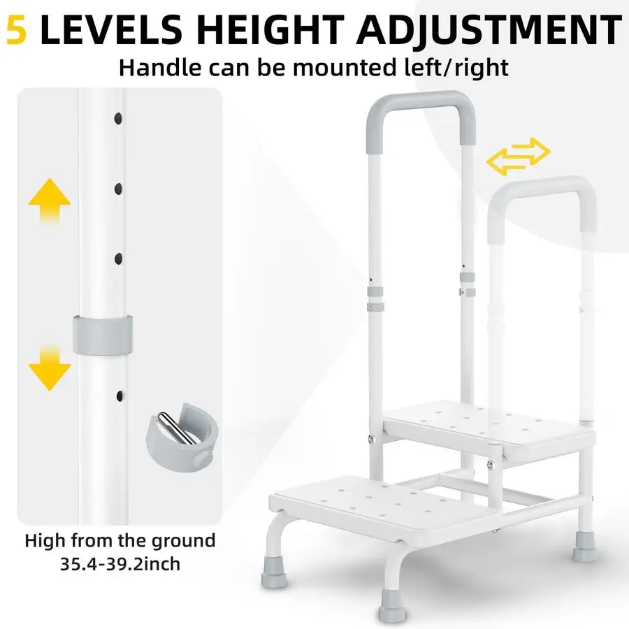 مقعد متدرج مع مقبض مقعد متدرج للسرير مع خطوات سرير درابزين قابلة للتعديل للأسرة العالية للبالغين وكبار السن، يحمل ما يصل إلى 400 رطل #3