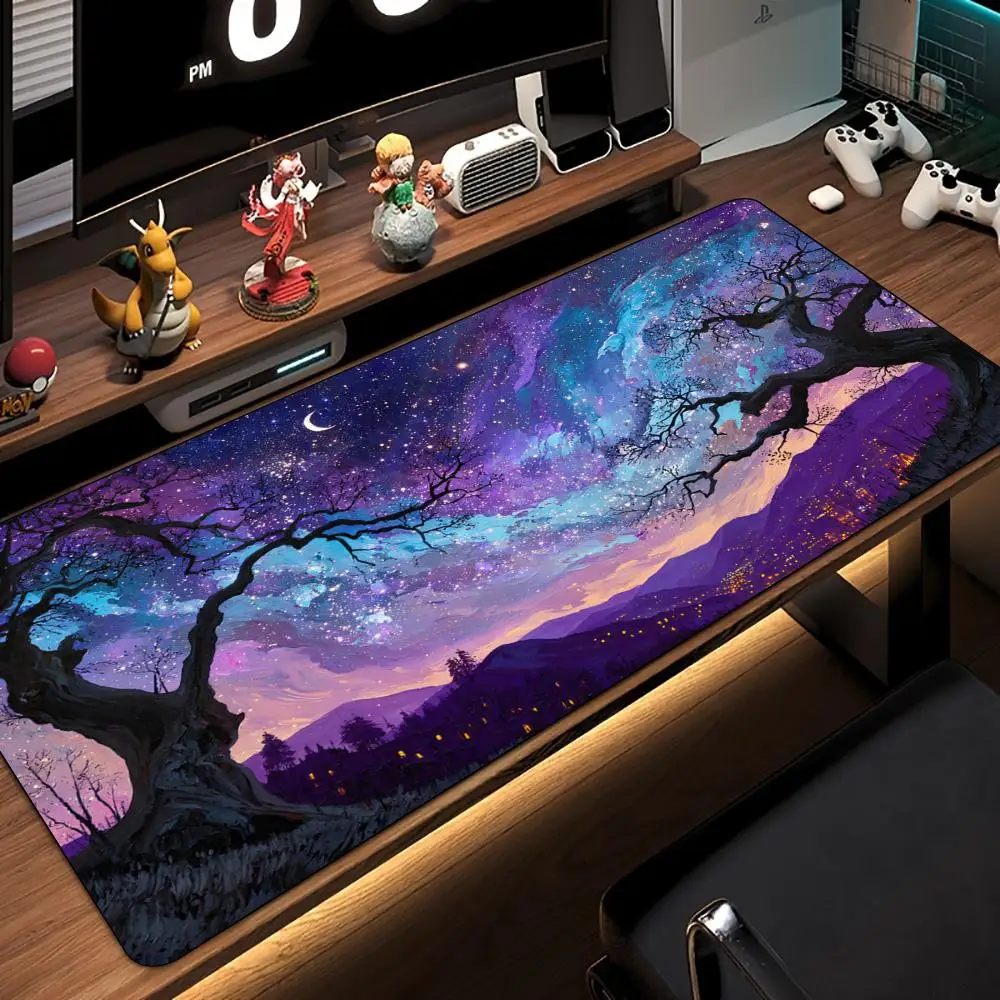 

Fantasy Starry Sky Art Landscape Design large Mouse Pad Desk Mat Non-Slip Stitched Edge pc accessories Gaming mats Mouse carpet