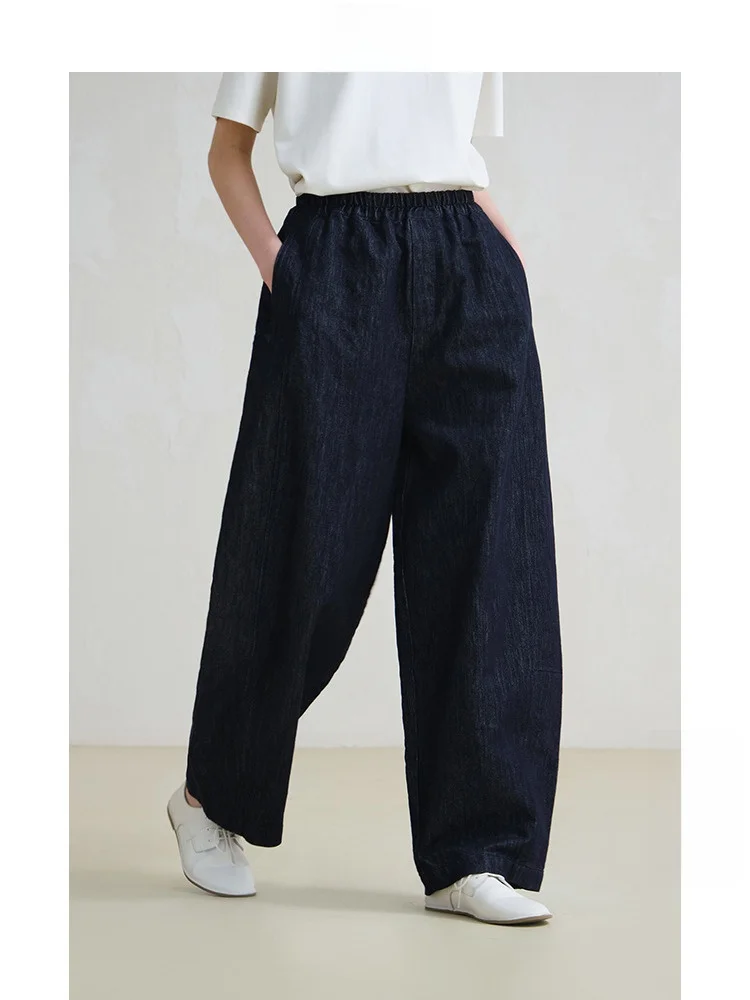 

Оригинальные хлопковые джинсовые брюки-морковки для путешествий, женские весенние повседневные брюки с эластичной резинкой на талии, свободный крой, чистый цвет