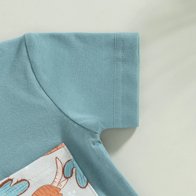 ملابس أطفال غربية ، طباعة بقرة ، تيشيرت بأكمام قصيرة ، شورت برباط ، ملابس أطفال ، الصيف ، 2 *