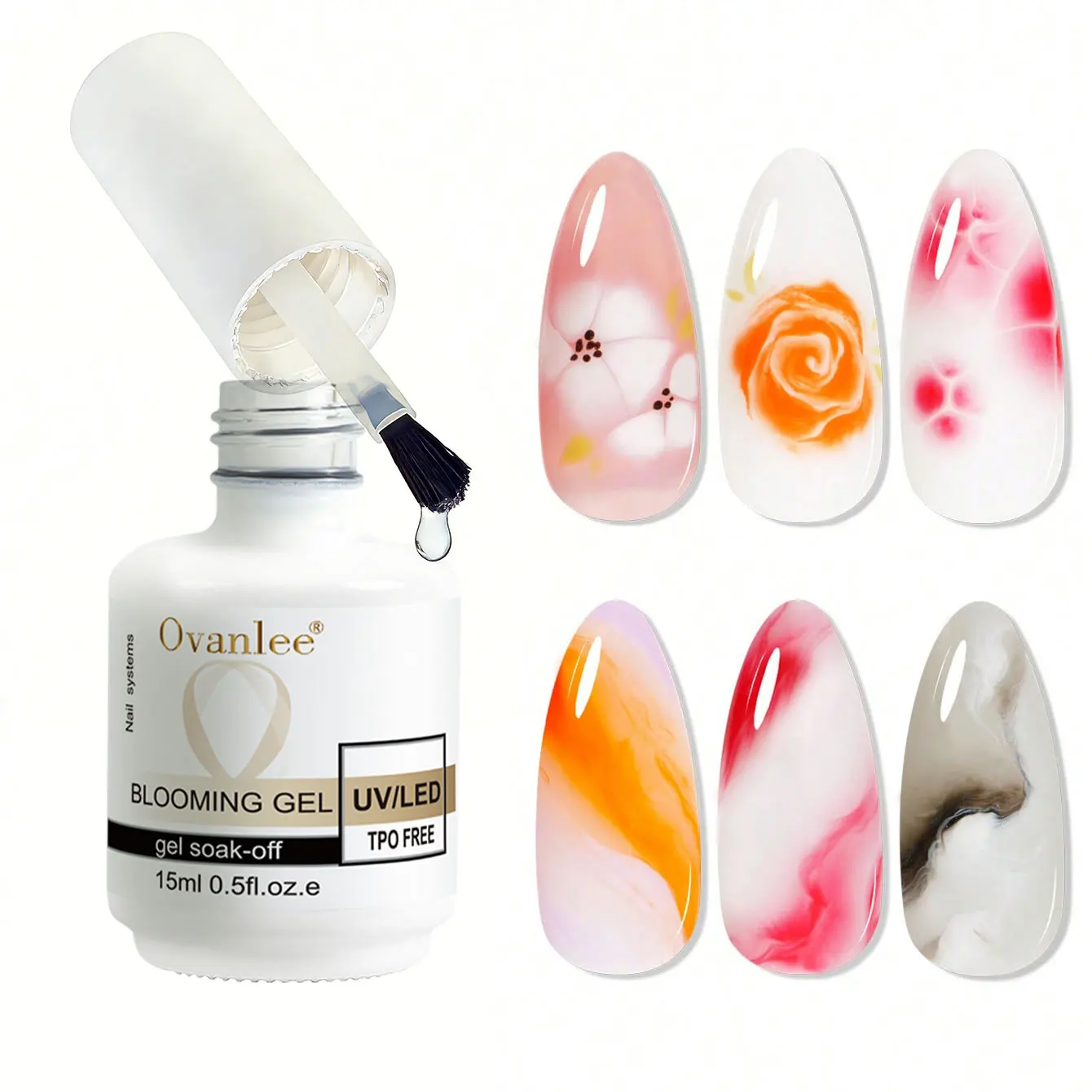 TOMICCA 15ml Transparent Blooming Gel Nail Polish, Removable UV LED Blooming Gel Nail Polish, Can Create Tie Dye Effect