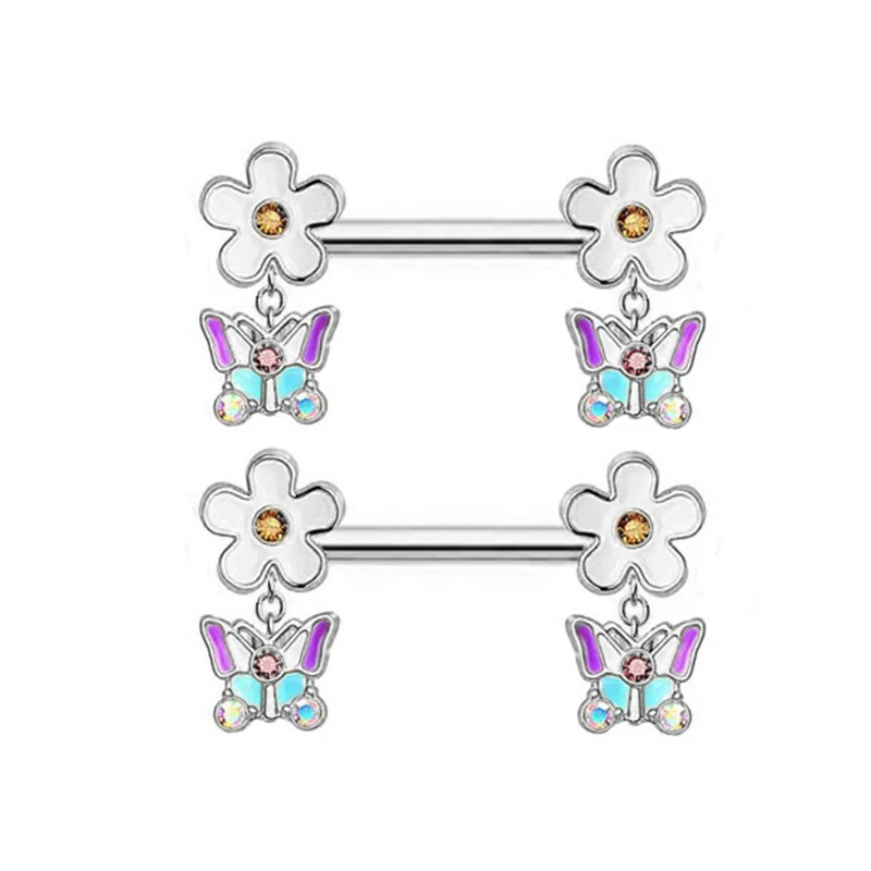 Edelstahl niedlichen Schmetterling Blume Bauchnabel Ringe Nasenring Ohrringe für Frauen bunte Zirkon Körper Piercing Schmuck